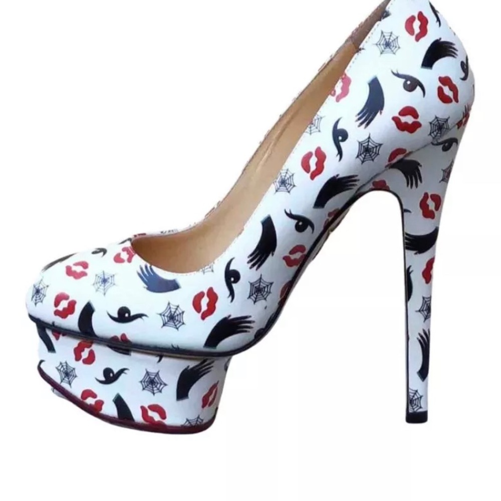 Charlotte Olympia White Leather Dolly "Dolled Up”High Heels Pumps🔥, Size 38.5